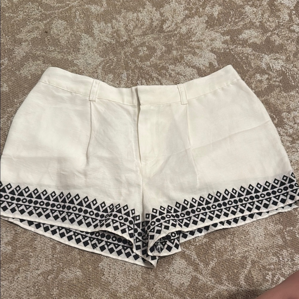 Women's White Embroidered Shorts